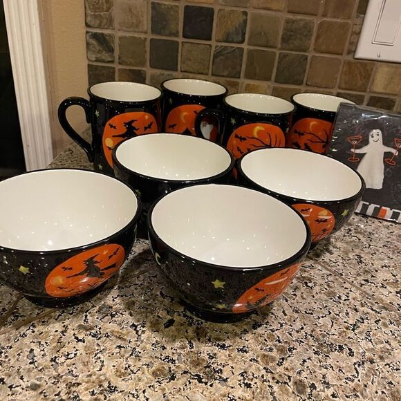 Certified International Halloween Vintage Bowls and Mug Set of 8!! - Picture 1 of 16